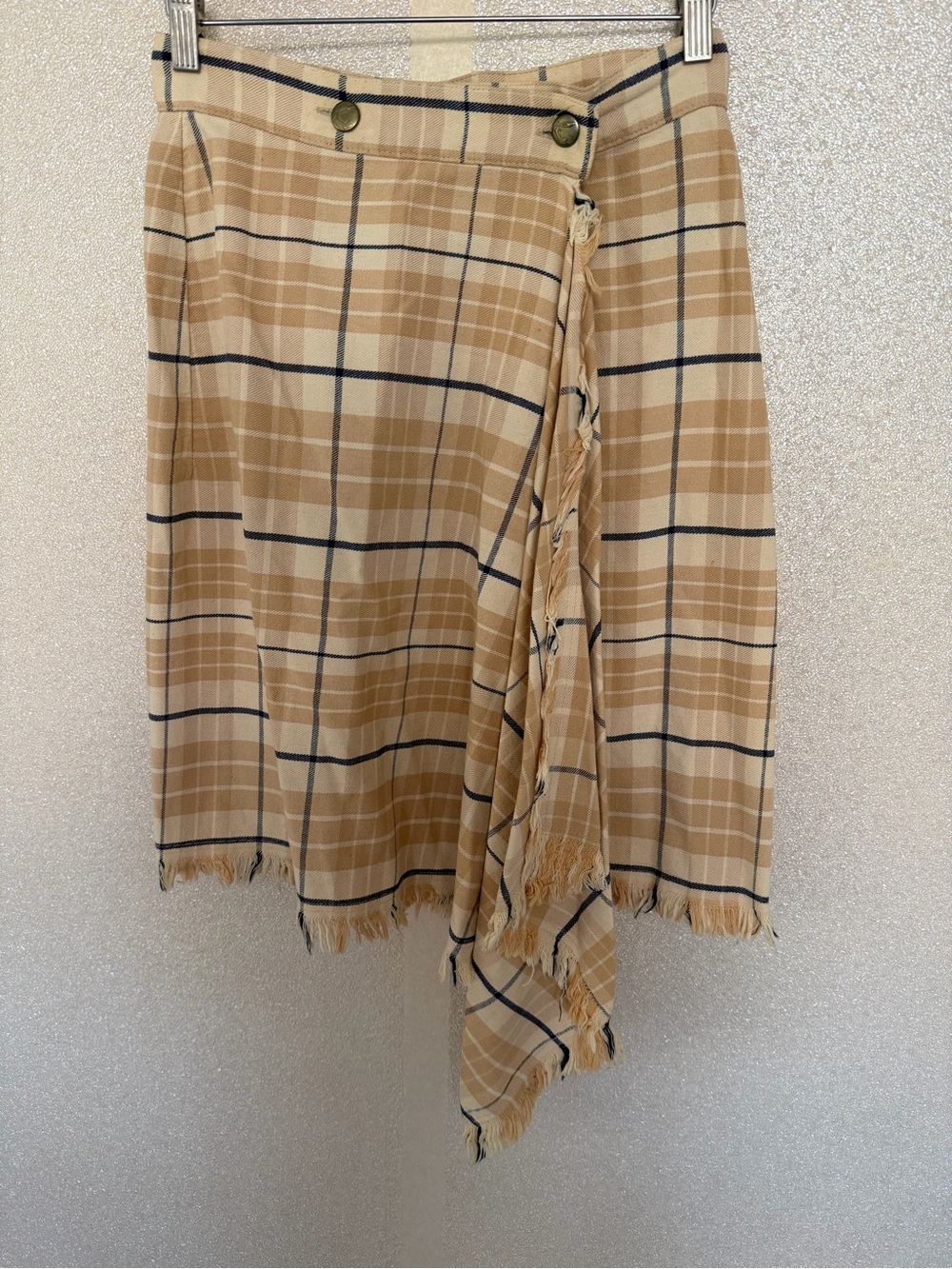 Vivienne Westwood Plaid Fringed Wrap Skirt in Beige